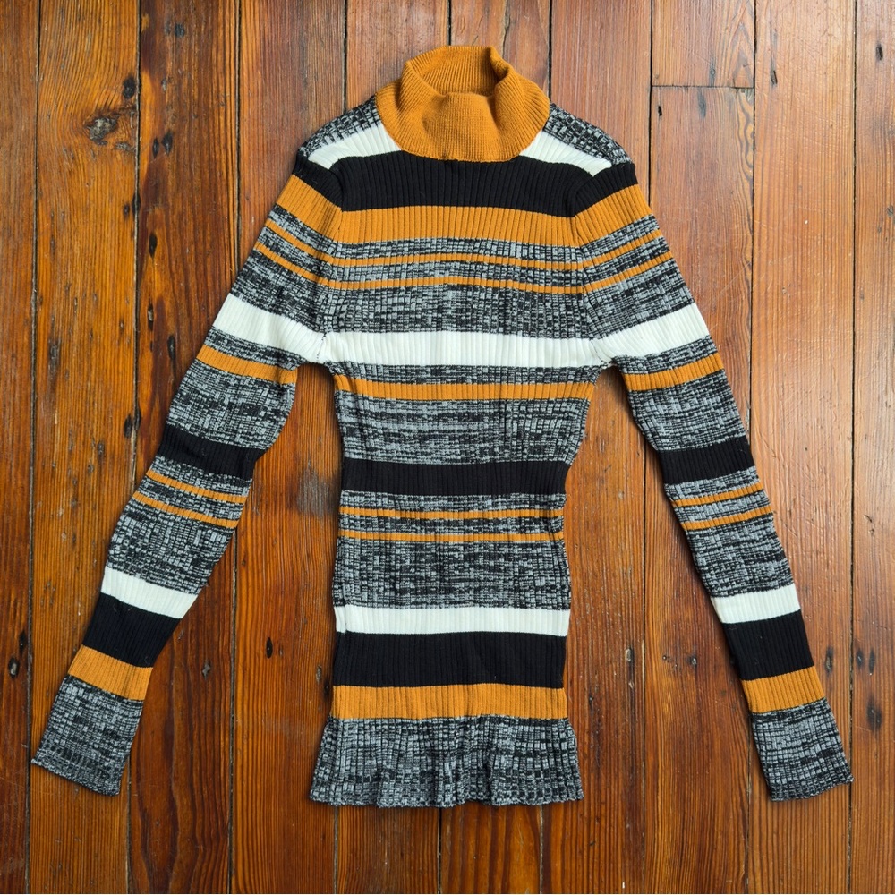 2000s Love by Chesley mock neck turtleneck long slim fit striped knit sweater